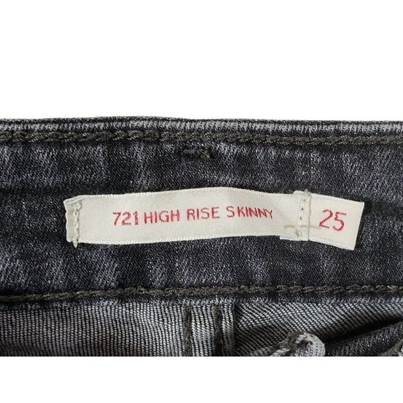 Levis Premium 721 Jeans Womens Sz 25 Black High Rise Skinny Destroyed Ripped - Picture 8 of 11